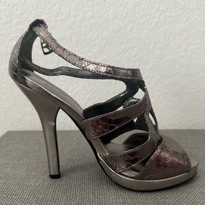 Metallic Snakeskin Strappy High Heels